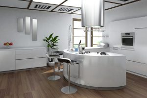 Bar rotunjit, folosit pentru crearea unui open space între bucătărie și living